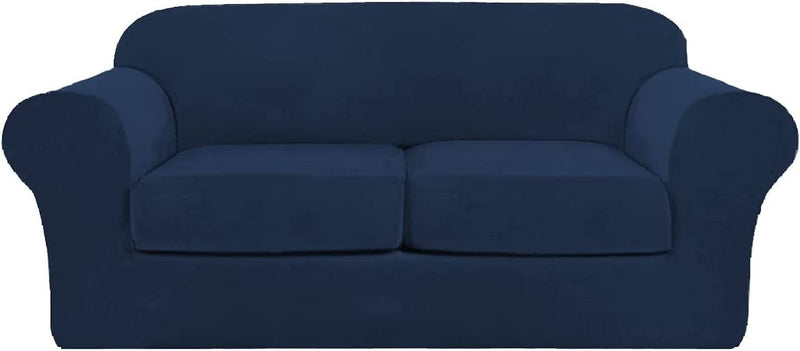 Aurodeco Luxury Velvet Couch Cover 4 Pieces Stretch Sofa Covers for 3 Cushion Couch Soft Slipcover Living Room anti Slip Dogs Pet Sofa Furnitre Protector (Deep Teal, Sofa) Home & Garden > Decor > Chair & Sofa Cushions AuroDeco Navy Loveseat 