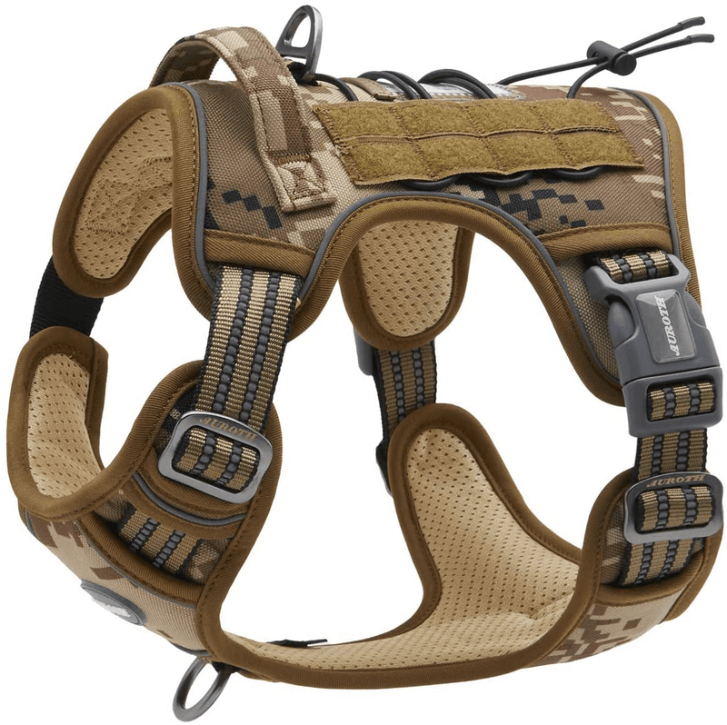 Auroth Tactical Dog Harness for Small Medium Large Dogs No Pull Adjustable Pet Harness Reflective K9 Working Training Easy Control Pet Vest Military Service Dog Harnesses Animals & Pet Supplies > Pet Supplies > Dog Supplies Auroth Pets Desert Camo M(Neck:16-22",Chest:22-33") 