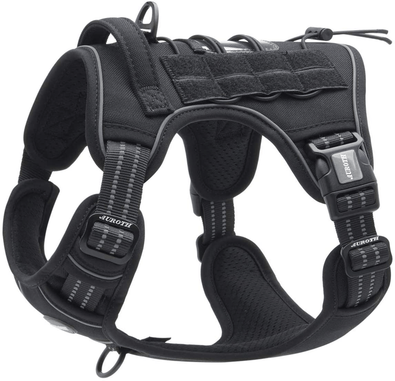 Auroth Tactical Dog Harness for Small Medium Large Dogs No Pull Adjustable Pet Harness Reflective K9 Working Training Easy Control Pet Vest Military Service Dog Harnesses Animals & Pet Supplies > Pet Supplies > Dog Supplies Auroth Pets Black L(Neck:18-29",Chest:24-37") 