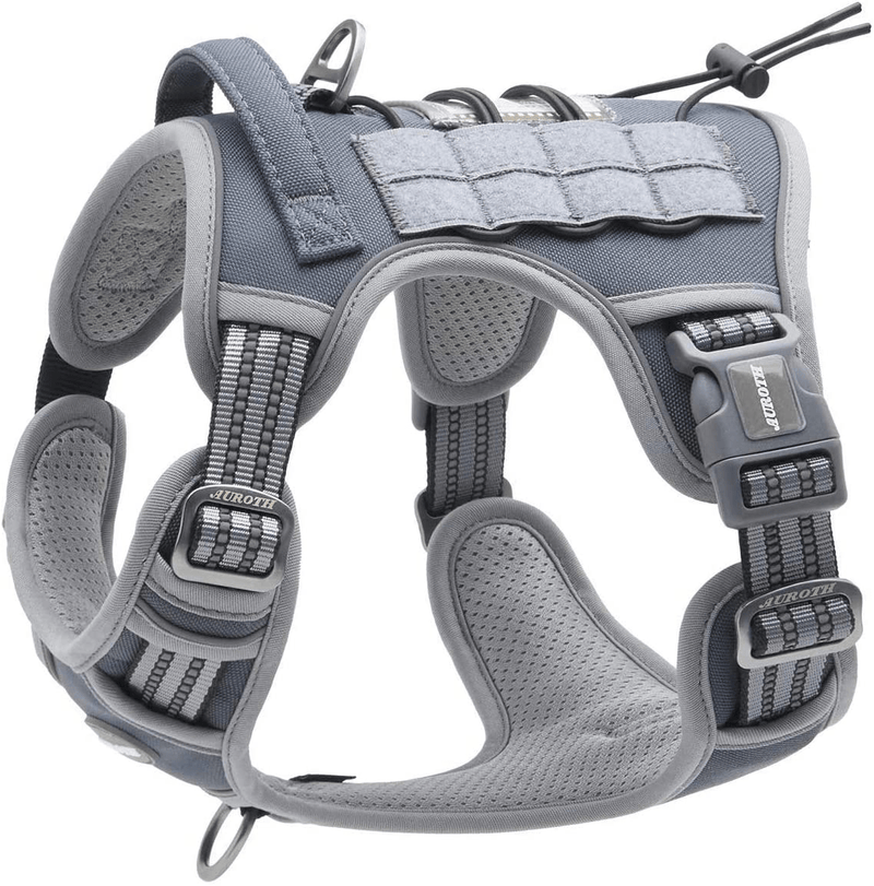 Auroth Tactical Dog Harness for Small Medium Large Dogs No Pull Adjustable Pet Harness Reflective K9 Working Training Easy Control Pet Vest Military Service Dog Harnesses Animals & Pet Supplies > Pet Supplies > Dog Supplies Auroth Pets Grey S(Neck:14-21",Chest:20-31") 