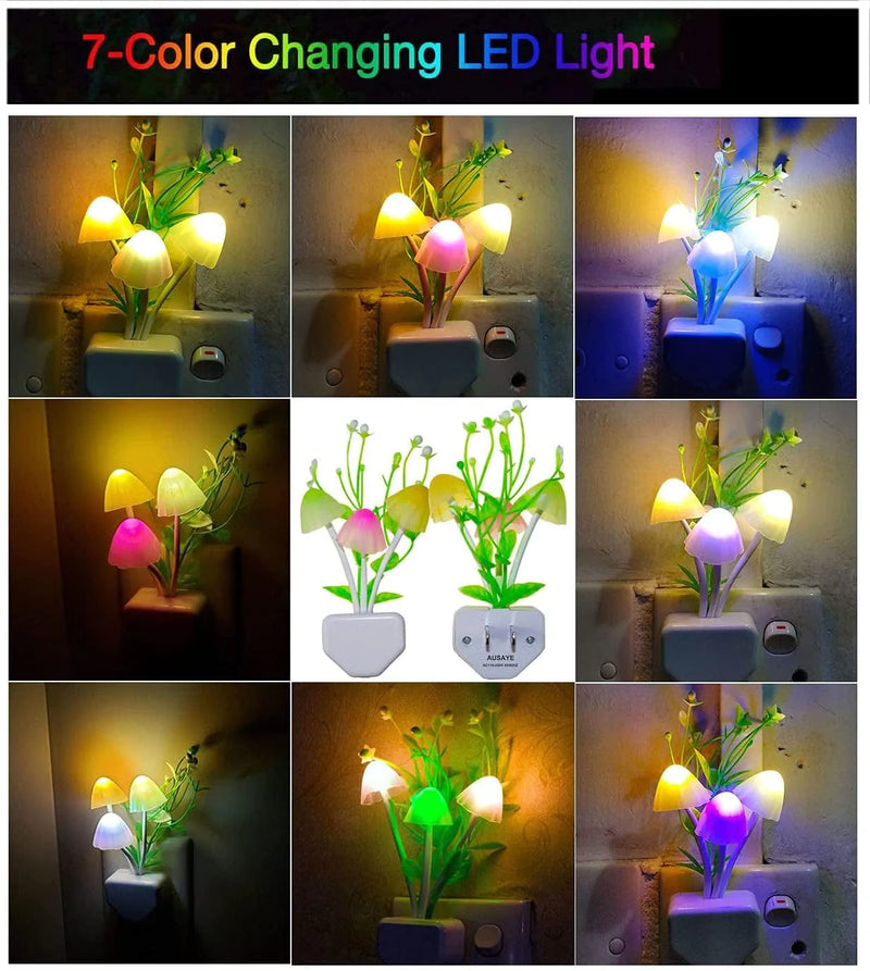 AUSAYE 4Pack Sensor LED Night Lights Plug in Night Light for Adults Kids Nightlight, Color Changing Cute Mushroom Night Light Flower Wall Lamp for Bedroom,Bathroom,Stairs,Kitchen,Corridor