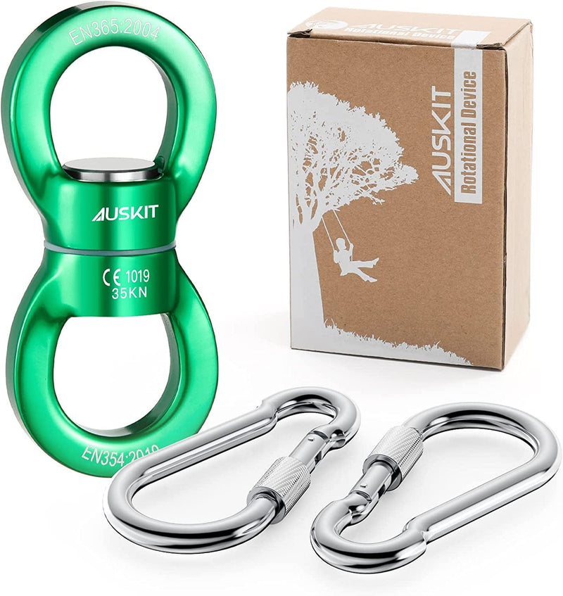 Auskit Swing Swivel, 30 KN Safest Rotational Device Hanging Accessory for Web Tree Swing, Therapy Swing, Aerial Dance, Swing Spinner Hanger, Rock Climbing, Hanging Hammocks Sporting Goods > Outdoor Recreation > Winter Sports & Activities AusKit Green 35 KN 