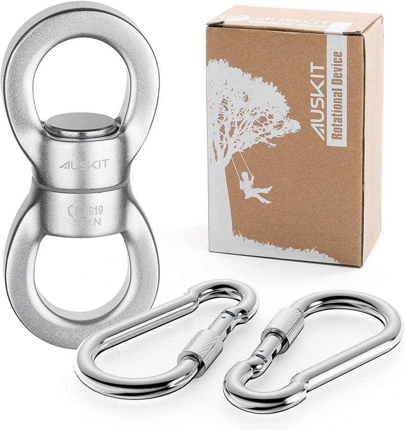 Auskit Swing Swivel, 30 KN Safest Rotational Device Hanging Accessory for Web Tree Swing, Therapy Swing, Aerial Dance, Swing Spinner Hanger, Rock Climbing, Hanging Hammocks Sporting Goods > Outdoor Recreation > Winter Sports & Activities AusKit Silver 35 KN 