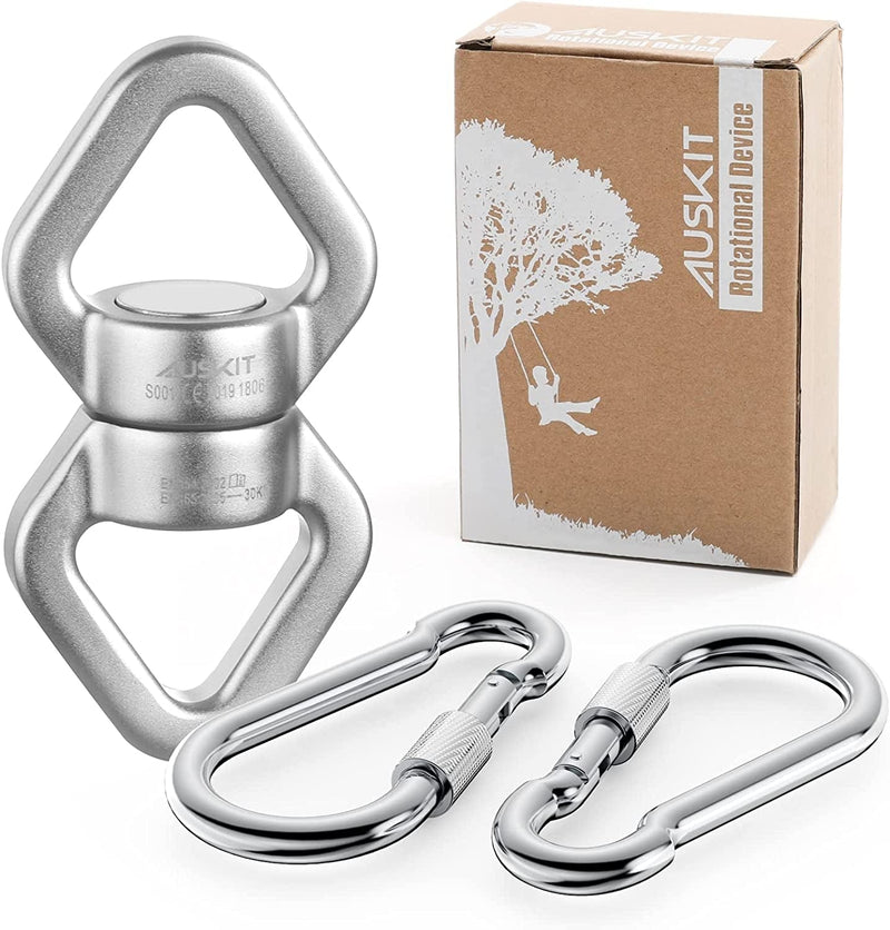 Auskit Swing Swivel, 30 KN Safest Rotational Device Hanging Accessory for Web Tree Swing, Therapy Swing, Aerial Dance, Swing Spinner Hanger, Rock Climbing, Hanging Hammocks Sporting Goods > Outdoor Recreation > Winter Sports & Activities AusKit Silver 30 KN 