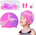 Ausletie Kids Swim Caps for Girls, Silicone Waterproof Swimming Cap for Kids, Durable Comfortable Swimming Caps for Girls, Fit for Long and Short Hair Sporting Goods > Outdoor Recreation > Boating & Water Sports > Swimming > Swim Caps AuSletie Purple Unicorn Age 2-6 