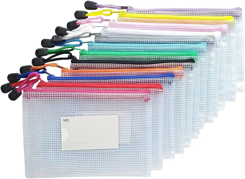 AUSTARK Plastic Mesh Zipper Pouch, 12Pcs Zipper File Bags with Label Pocket, Game Boards Storage Bags, Waterproof Document Storage Bags for Office School Home Travel Cosmetic (A5 Size 9.2X6.7In) Home & Garden > Household Supplies > Storage & Organization AUSTARK A5 Size 9.2x6.7in  