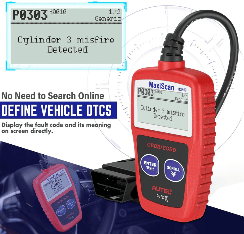 Autel MS309 Universal OBD2 Scanner Check Engine Fault Code Reader, Read Codes Clear Codes, View Freeze Frame Data, I/M Readiness Smog Check CAN Diagnostic Scan Tool