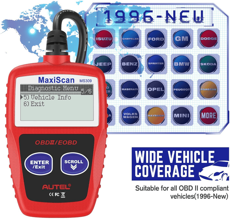 Autel MS309 Universal OBD2 Scanner Check Engine Fault Code Reader, Read Codes Clear Codes, View Freeze Frame Data, I/M Readiness Smog Check CAN Diagnostic Scan Tool  ‎Autel   