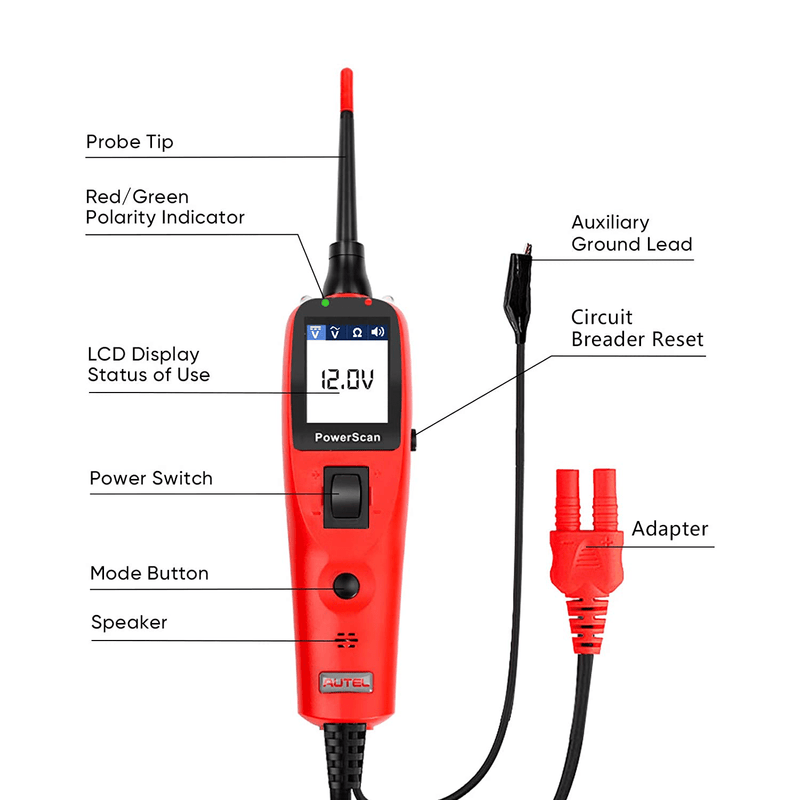 Autel Powerscan PS100 Power Probe Automotive Electrical Circuit System Diagnosis Tool Car Circuit Tester Digital Voltmeter Red Vehicles & Parts > Vehicle Parts & Accessories > Motor Vehicle Parts Autel   