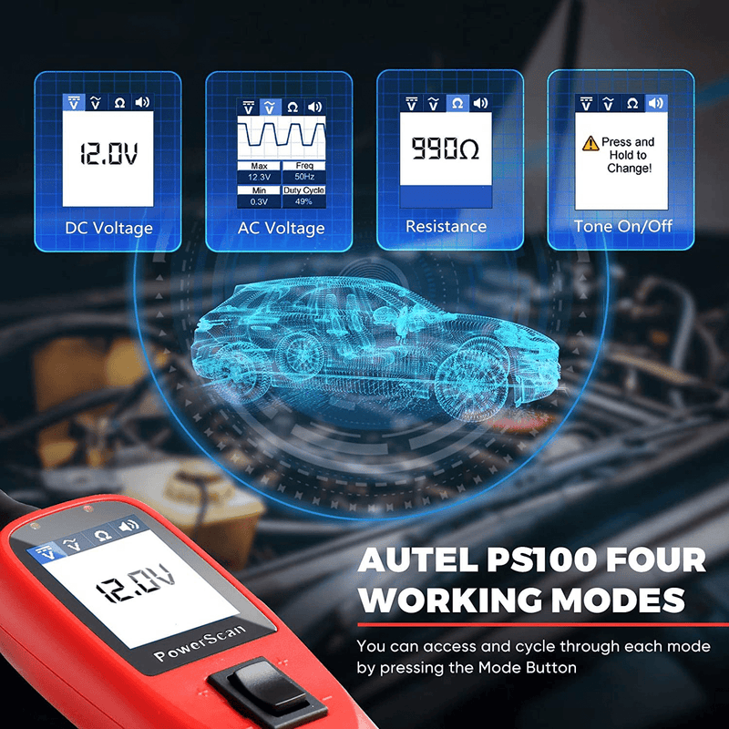 Autel Powerscan PS100 Power Probe Automotive Electrical Circuit System Diagnosis Tool Car Circuit Tester Digital Voltmeter Red