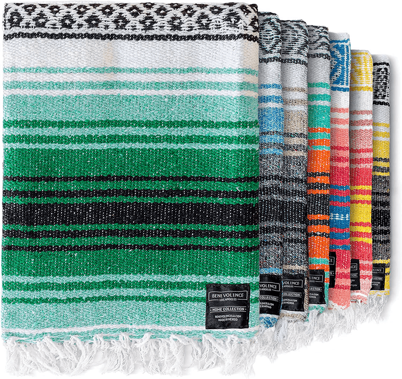 Authentic Mexican Blanket - Park Blanket, Handwoven Serape Blanket, Perfect as Beach Blanket, Picnic Blanket, Outdoor Blanket, Yoga Blanket, Camping Blanket, Car Blanket, Woven Blanket (Coral) Home & Garden > Linens & Bedding > Towels Benevolence LA Forest  