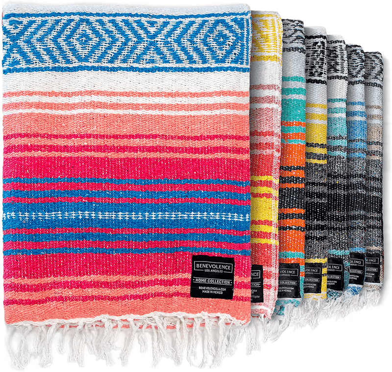 Authentic Mexican Blanket - Picnic Blanket, Handwoven Serape Blanket, Perfect as Beach Blanket, Picnic Blanket, Outdoor Blanket, Yoga Blanket, Camping Blanket, Car Blanket, Woven Blanket (Sand) Home & Garden > Lawn & Garden > Outdoor Living > Outdoor Blankets > Picnic Blankets Benevolence LA Coral  