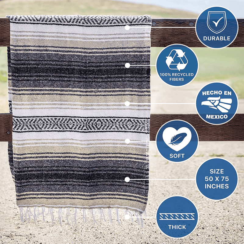 Authentic Mexican Blanket - Picnic Blanket, Handwoven Serape Blanket, Perfect as Beach Blanket, Picnic Blanket, Outdoor Blanket, Yoga Blanket, Camping Blanket, Car Blanket, Woven Blanket (Sand) Home & Garden > Lawn & Garden > Outdoor Living > Outdoor Blankets > Picnic Blankets Benevolence LA   