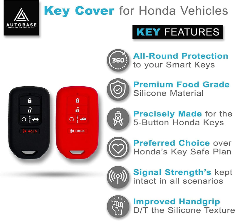 Autobase Silicone Key Fob Cover for Honda Accord Civic CR-V CRV Pilot Passport Insight EX EX-L Touring | Car Accessory | Key Protection Case 2 Pcs (Black & Red) Sporting Goods > Outdoor Recreation > Winter Sports & Activities Autobase   