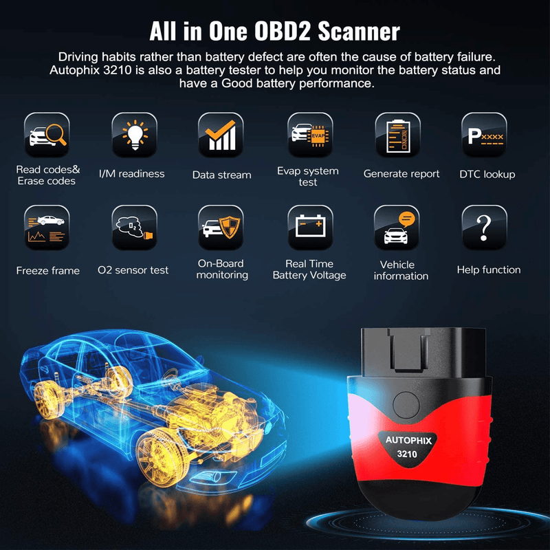 AUTOPHIX 3210 Bluetooth OBD2 Enhanced Car Diagnostic Scanner for iPhone, iPad & Android, Fault Code Reader Plus Battery Tester Exclusive App for Quality-Newest Generation  AUTOPHIX   