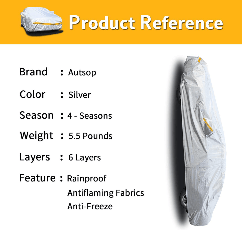 Autsop Car Cover Waterproof All Weather,6 Layers Car Cover for Automobiles Outdoor Full Cover Sun Hail UV Snow Dust Protection with Zipper, Universal A3-3XXL(Fits Sedan 194" to 208")  ‎Autsop   