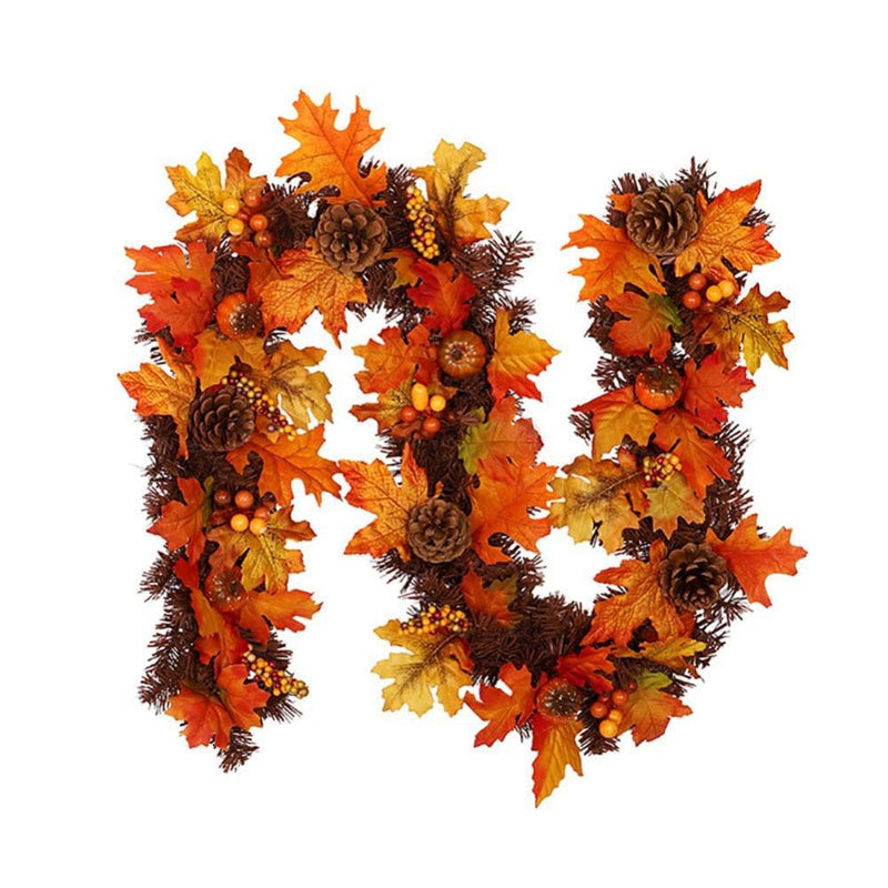 Autumn Maple Leaf Garland Harvest Artificial Berry Maple Leaf Pine Cones Fall Rattan Home Door Wall Haning Garland Ornament Christmas Xmas Thanksgiving Days Decorations Supplies Home Home & Garden > Decor > Seasonal & Holiday Decorations& Garden > Decor > Seasonal & Holiday Decorations FYCONE Without Led Lights  