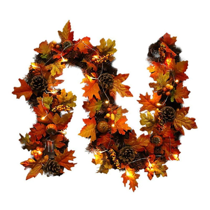 Autumn Maple Leaf Garland Harvest Artificial Berry Maple Leaf Pine Cones Fall Rattan Home Door Wall Haning Garland Ornament Christmas Xmas Thanksgiving Days Decorations Supplies Home Home & Garden > Decor > Seasonal & Holiday Decorations& Garden > Decor > Seasonal & Holiday Decorations FYCONE With Led Lights  