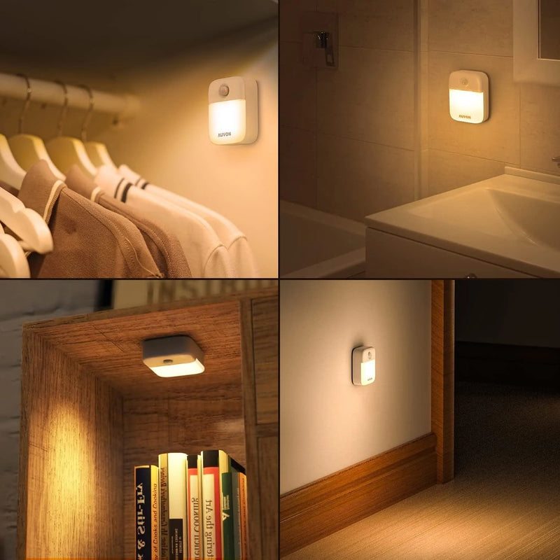 AUVON Motion Sensor Closet Lights, Stick-On Cordless Battery Operated LED Night Light with High & Medium Brightness, Stick Anywhere Wall Lights for Hallway, Stairs, Kitchen, Bathroom, Bedroom (3 Pack)