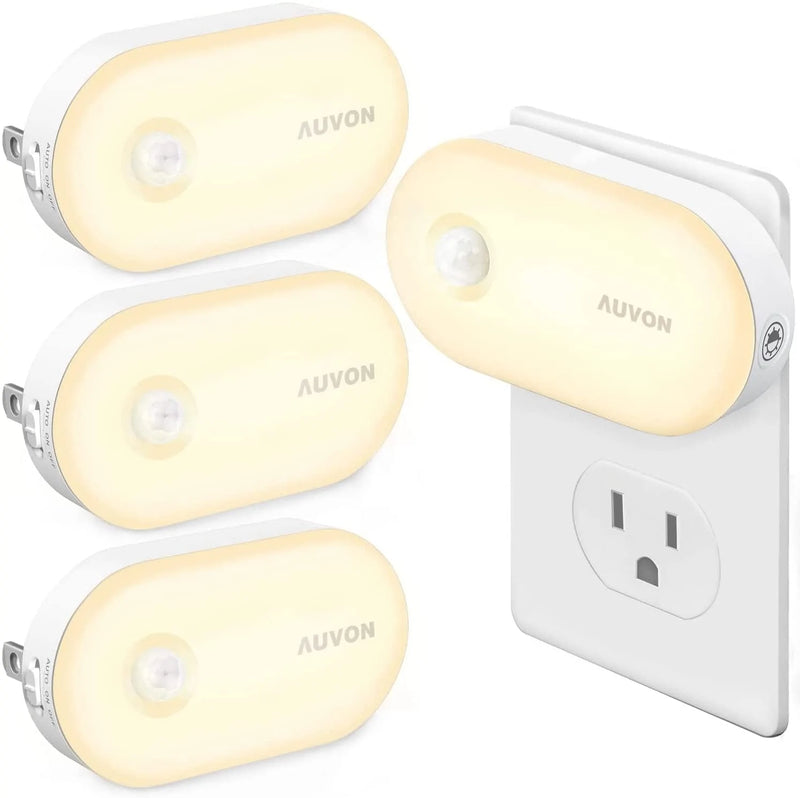 AUVON Night Light Plug In, Bright Motion Sensor Night Light (120 Lumens), Dimmable Smart LED Night Lights Plug into Wall, 1-120Lm Brightness Nightlight for Bathroom, Hallway, Garage, Toilet (4 Pack)