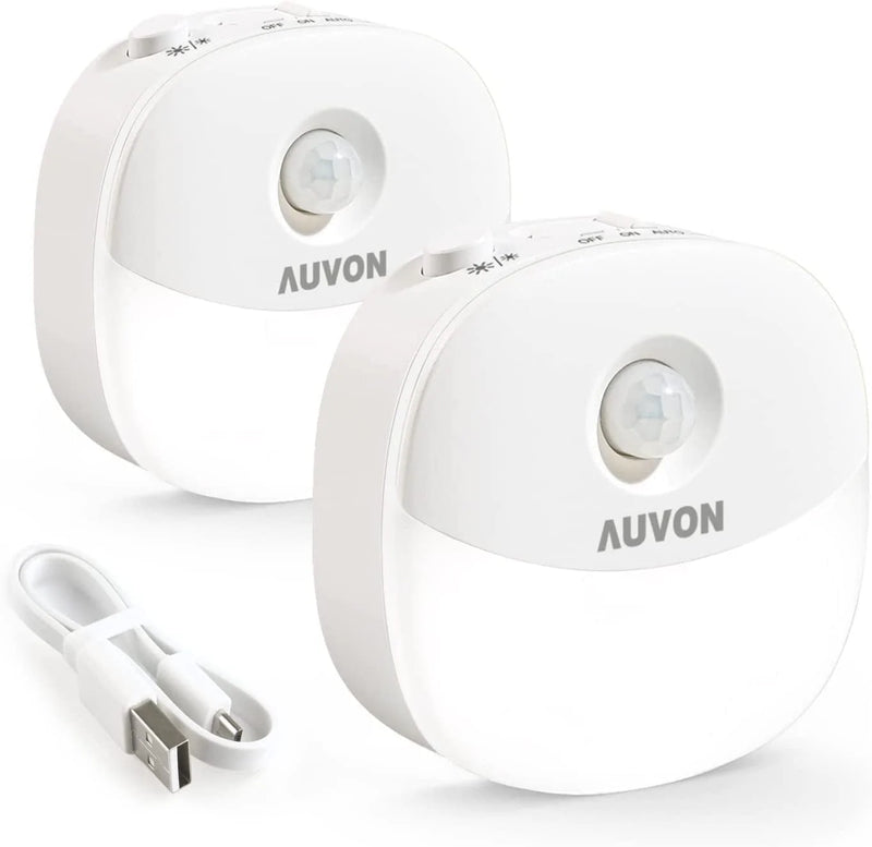 AUVON Rechargeable Battery Night Light, Mini Motion Sensor Night Light, Warm White LED Stick-On Closet Light with Dusk to Dawn Sensor, Adjustable Brightness for Wall, Stairs, Hallway, Cabinet (2 Pack) Home & Garden > Lighting > Night Lights & Ambient Lighting AUVON B-cool White  
