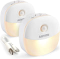AUVON Rechargeable Battery Night Light, Mini Motion Sensor Night Light, Warm White LED Stick-On Closet Light with Dusk to Dawn Sensor, Adjustable Brightness for Wall, Stairs, Hallway, Cabinet (2 Pack)