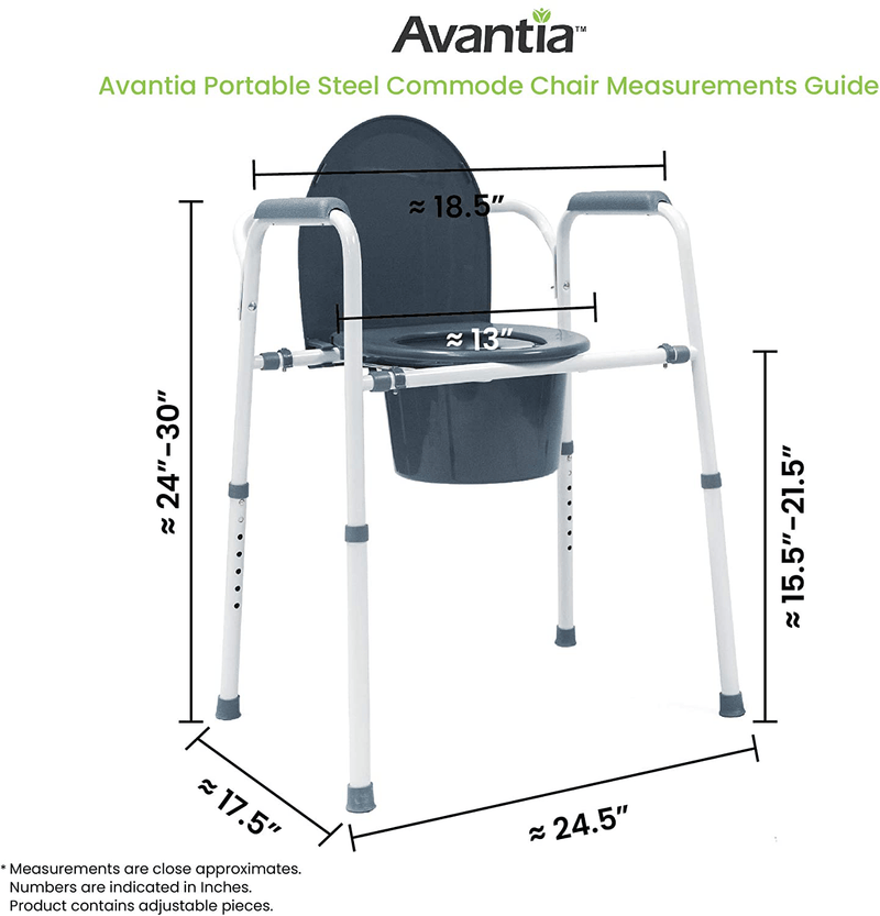 Avantia Portable Steel 3 in 1 Commode Bucket with Arm Rest Support, Convenient and Safer Toilet Alternative, Splash Guard & Height Adjustable Settings Sporting Goods > Outdoor Recreation > Camping & Hiking > Portable Toilets & Showers Avantia   
