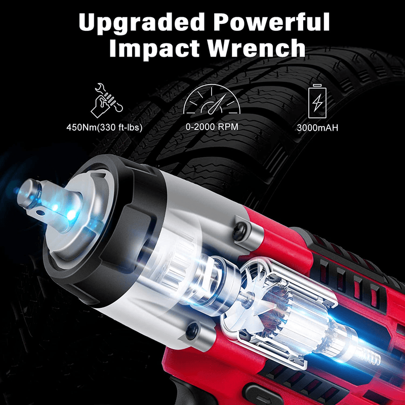 AVID POWER 20V MAX Cordless Impact Wrench with 1/2"Chuck, Max Torque 330 ft-lbs (450N.m), 3.0A Li-ion Battery, 4Pcs Drive Impact Sockets, 1 Hour Fast Charger and Tool Bag, Avid Power Hardware > Tools > Multifunction Power Tools Avid Power   