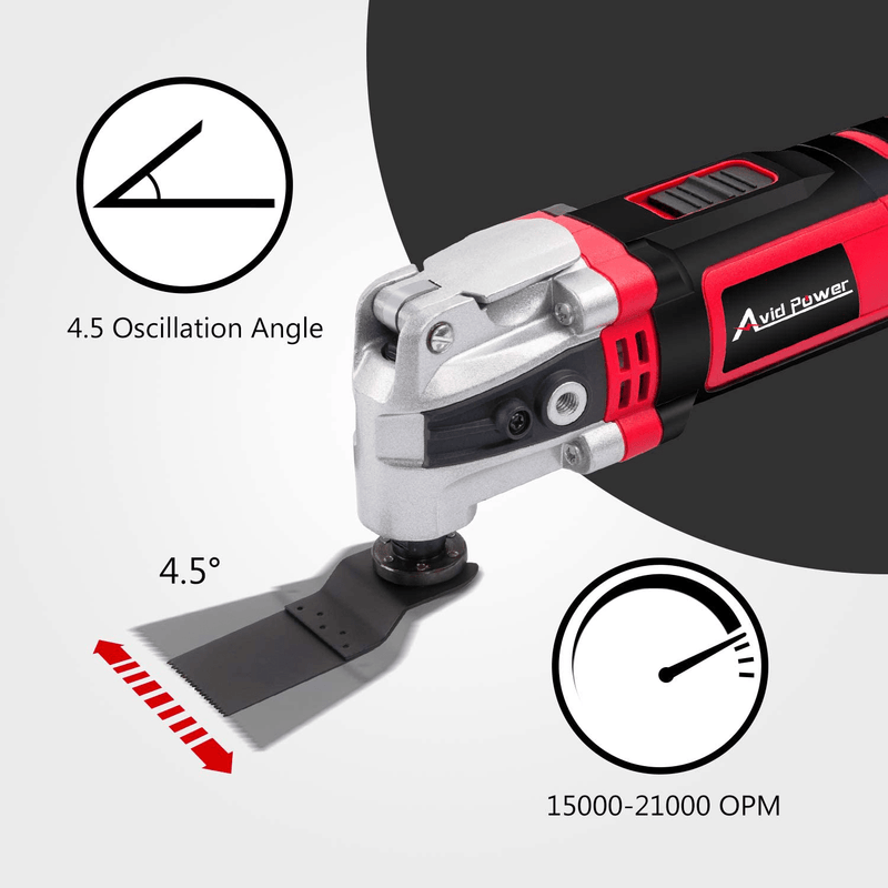 AVID POWER Oscillating Tool, 3.5-Amp Oscillating Multi Tool with 4.5°Oscillation Angle, 6 Variable Speeds and 13pcs Saw Accessories, Auxiliary Handle and Carrying Bag