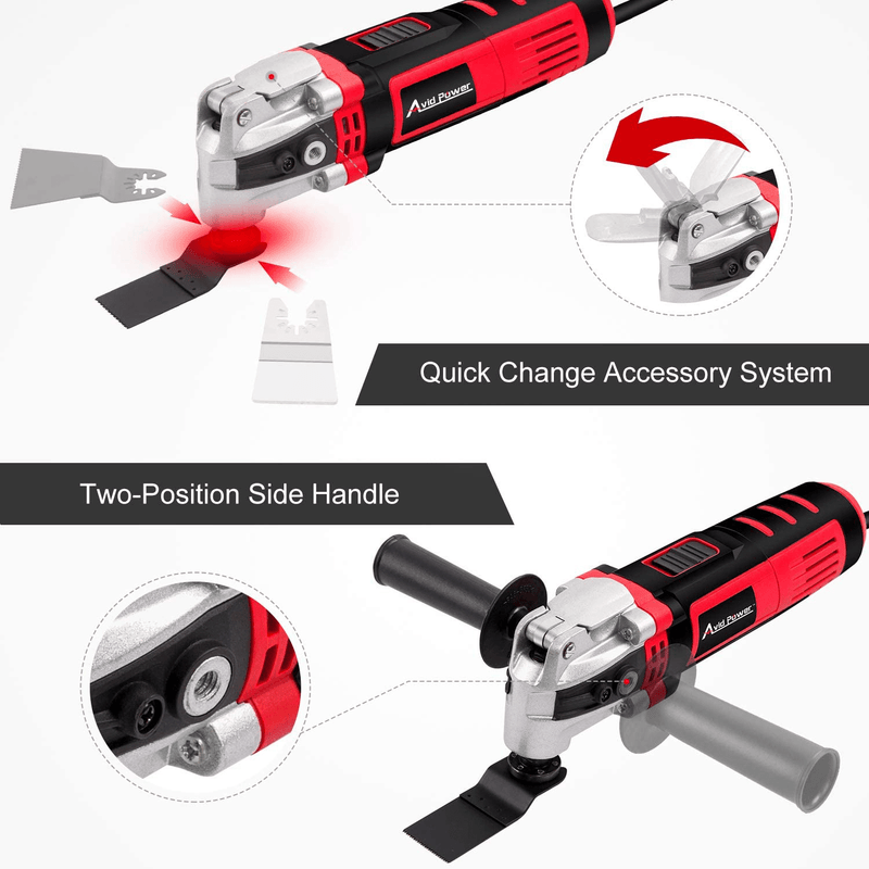 AVID POWER Oscillating Tool, 3.5-Amp Oscillating Multi Tool with 4.5°Oscillation Angle, 6 Variable Speeds and 13pcs Saw Accessories, Auxiliary Handle and Carrying Bag