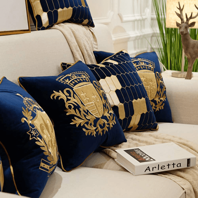 Avigers 20 x 20 Inch Shield Embroidery Velvet Cushion Cover Luxury European Pillow Case Pillowcase Home Decorative for Sofa Chair Bedroom Throw Pillow, Navy Blue Home & Garden > Decor > Chair & Sofa Cushions Avigers   