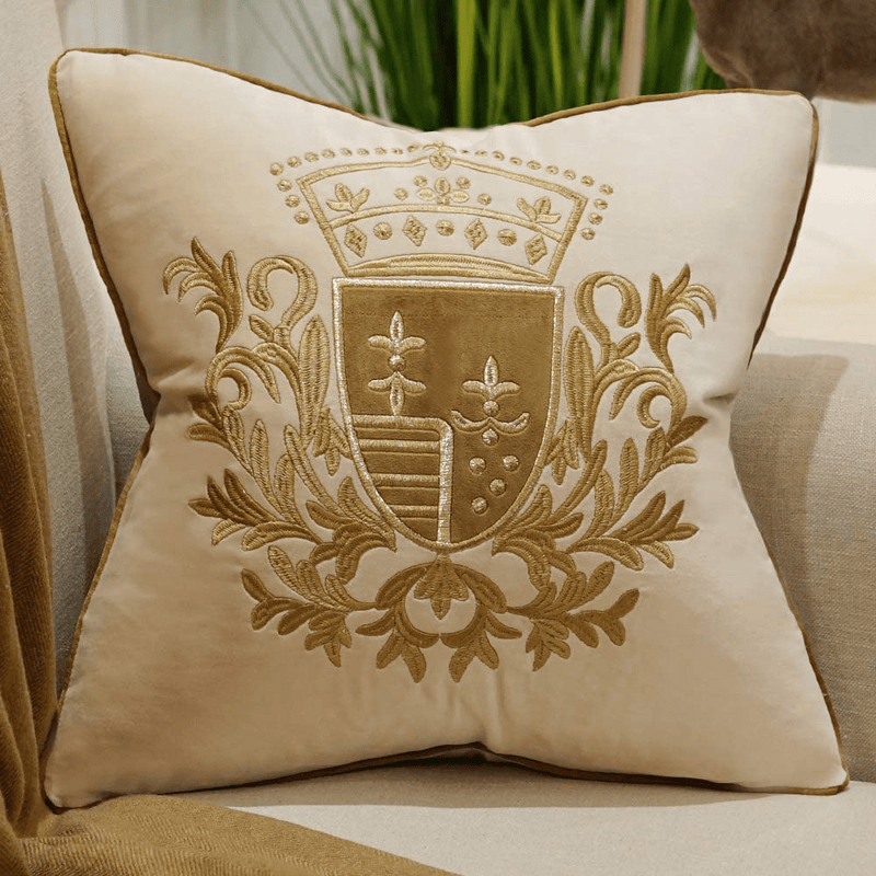 Avigers 20 x 20 Inch Shield Embroidery Velvet Cushion Cover Luxury European Pillow Case Pillowcase Home Decorative for Sofa Chair Bedroom Throw Pillow, Navy Blue Home & Garden > Decor > Chair & Sofa Cushions Avigers Ty-beige 20" x 20" 