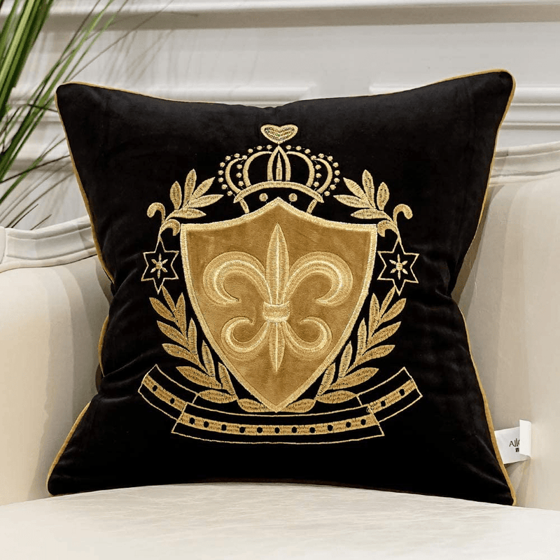 Avigers 20 x 20 Inch Shield Embroidery Velvet Cushion Cover Luxury European Pillow Case Pillowcase Home Decorative for Sofa Chair Bedroom Throw Pillow, Navy Blue Home & Garden > Decor > Chair & Sofa Cushions Avigers Hls-black 18" x 18" 