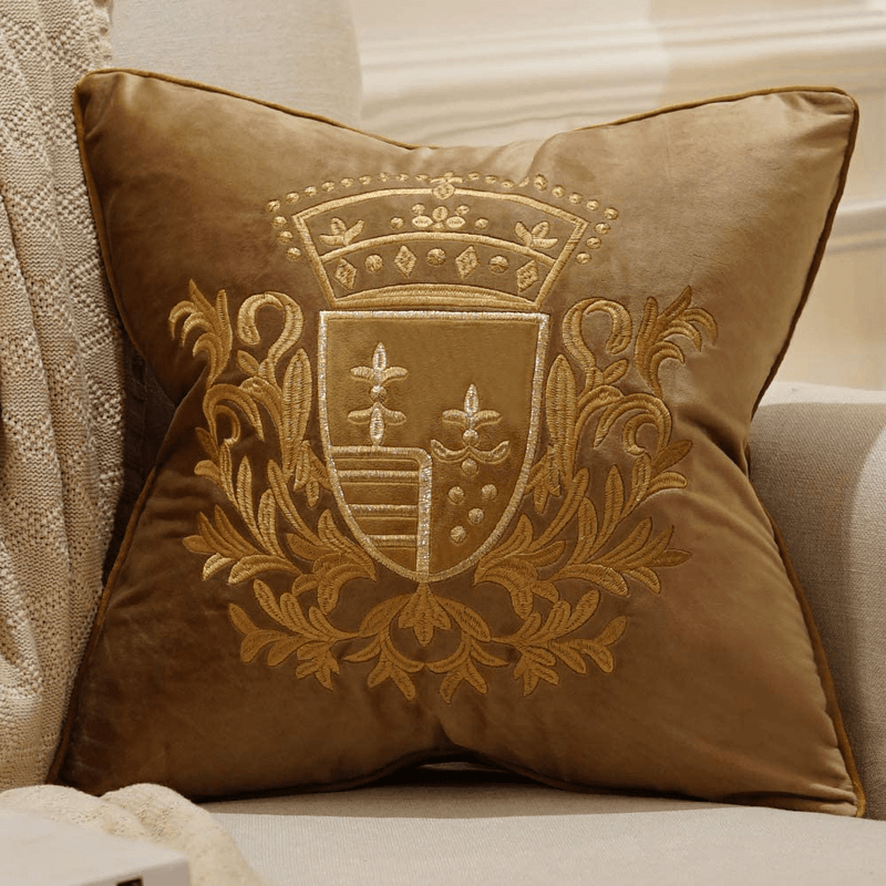 Avigers 20 x 20 Inch Shield Embroidery Velvet Cushion Cover Luxury European Pillow Case Pillowcase Home Decorative for Sofa Chair Bedroom Throw Pillow, Navy Blue Home & Garden > Decor > Chair & Sofa Cushions Avigers Ty-brown 18" x 18" 
