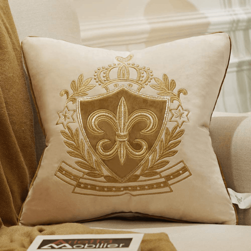 Avigers 20 x 20 Inch Shield Embroidery Velvet Cushion Cover Luxury European Pillow Case Pillowcase Home Decorative for Sofa Chair Bedroom Throw Pillow, Navy Blue Home & Garden > Decor > Chair & Sofa Cushions Avigers Hls-beige 18" x 18" 