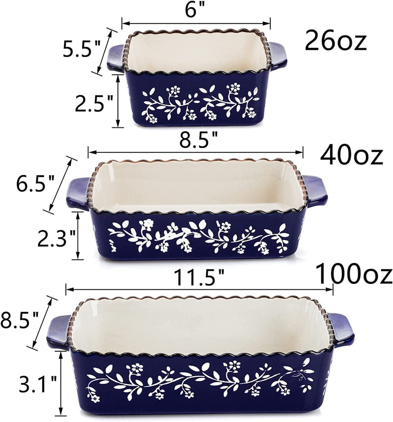 AVLA 3 Pack Ceramic Bakeware Set, Porcelain Rectangular Baking Dish Lasagna Pans for Cooking, Kitchen, Casserole Dishes, Cake Dinner, 12 X 8.5 X 6 Inches of Baking Pans, Banquet and Daily Use, Cobalt Blue Home & Garden > Kitchen & Dining > Cookware & Bakeware AVLA   