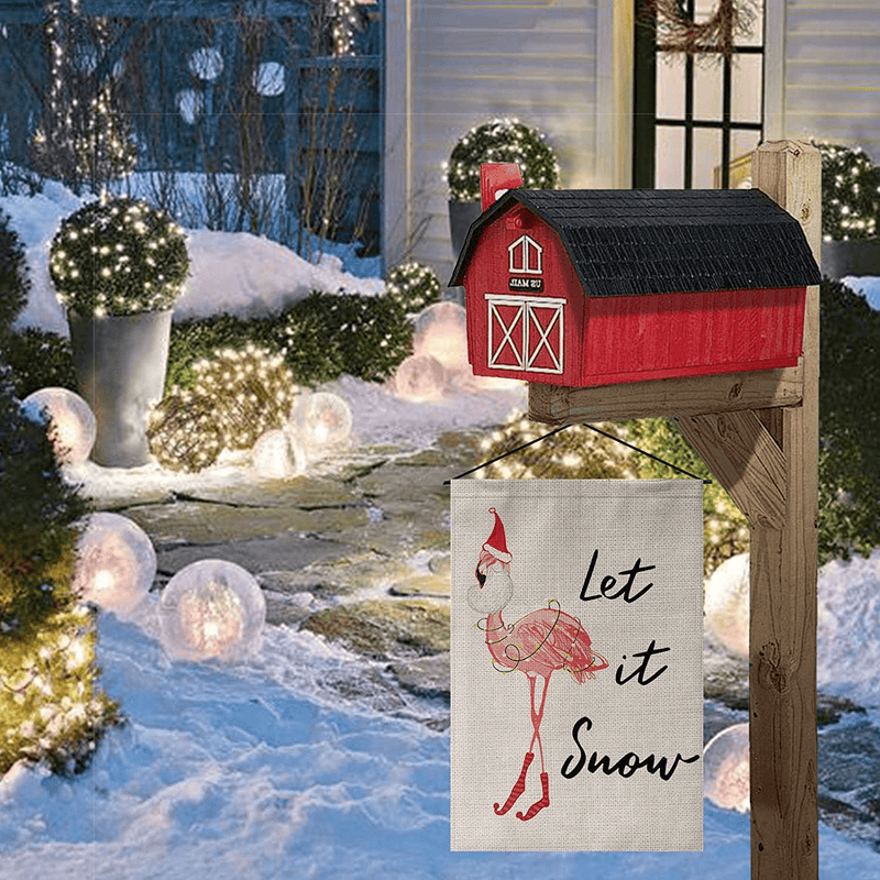 AVOIN Christmas Let It Snow Pink Flamingo Garden Flag Vertical Double Sized, Winter Holiday Party Red Hat Yard Outdoor Decoration 12.5 x 18 Inch Home & Garden > Decor > Seasonal & Holiday Decorations& Garden > Decor > Seasonal & Holiday Decorations AVOIN colorlife   