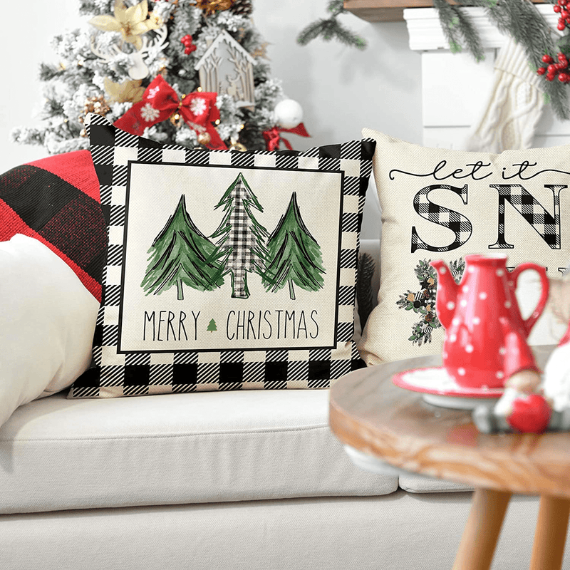 AVOIN colorlife Christmas Buffalo Plaid Snow Farm Fresh Truck Throw Pillow Cover, 18 x 18 Inch Winter Home Sweet Home Holiday Cushion Case Decoration for Sofa Couch Set of 4 Home & Garden > Decor > Seasonal & Holiday Decorations& Garden > Decor > Seasonal & Holiday Decorations AVOIN   