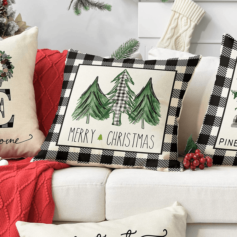 AVOIN colorlife Christmas Buffalo Plaid Snow Farm Fresh Truck Throw Pillow Cover, 18 x 18 Inch Winter Home Sweet Home Holiday Cushion Case Decoration for Sofa Couch Set of 4 Home & Garden > Decor > Seasonal & Holiday Decorations& Garden > Decor > Seasonal & Holiday Decorations AVOIN   