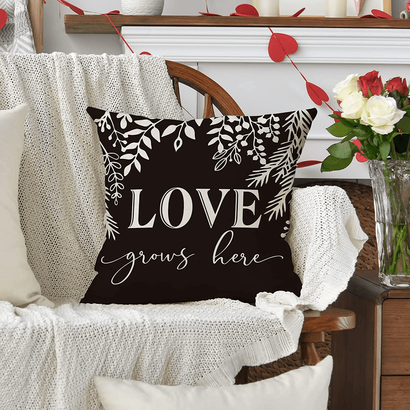AVOIN Colorlife Valentine'S Day Black and White Love Throw Pillow Covers, 18 X 18 Inch Hello Valentine Plaid Wedding Cushion Case Decoration for Sofa Couch Set of 4 Home & Garden > Decor > Chair & Sofa Cushions AVOIN colorlife   
