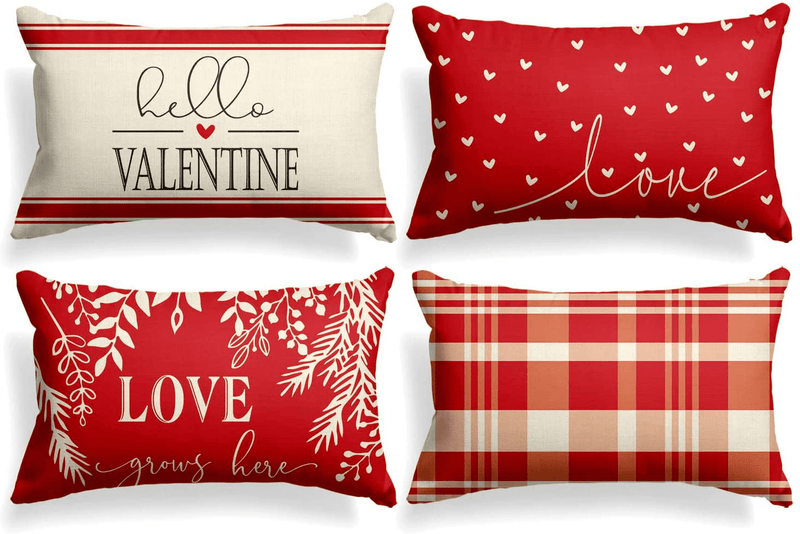 AVOIN Colorlife Valentine'S Day Black and White Love Throw Pillow Covers, 18 X 18 Inch Hello Valentine Plaid Wedding Cushion Case Decoration for Sofa Couch Set of 4 Home & Garden > Decor > Chair & Sofa Cushions AVOIN colorlife Red 12 X 20" 