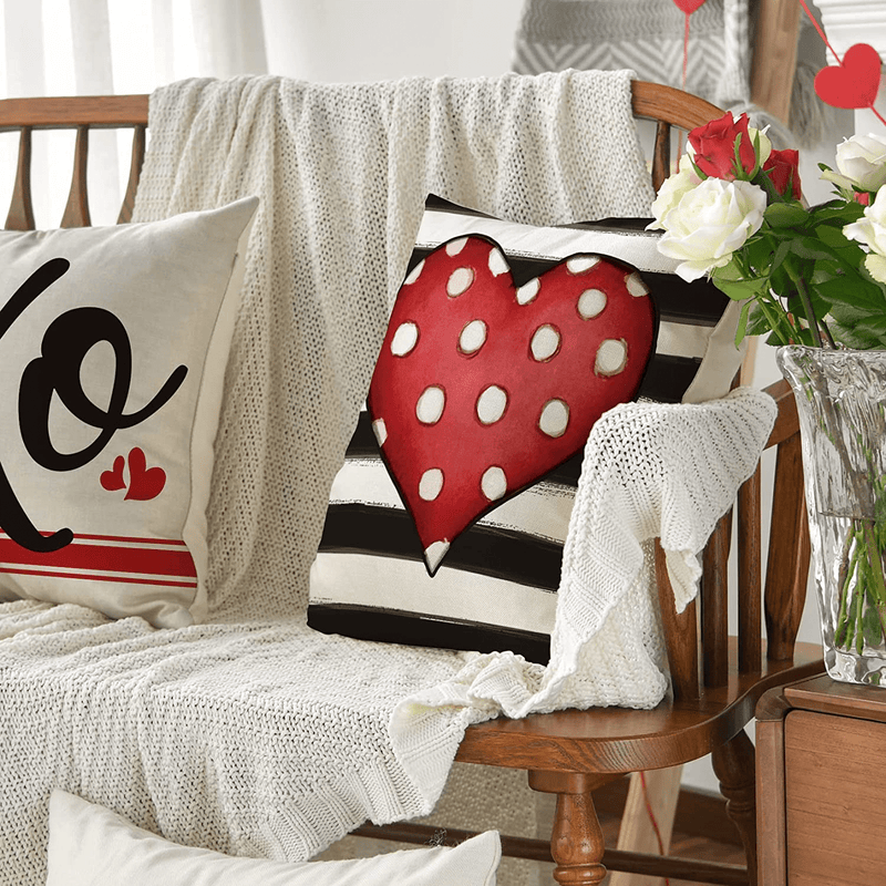 AVOIN Colorlife Valentine'S Day Love Truck XO You and Me Throw Pillow Covers, 18 X 18 Inch Black and White Stripes Wedding Cushion Case Decoration for Sofa Couch Set of 4 Home & Garden > Decor > Seasonal & Holiday Decorations AVOIN colorlife   