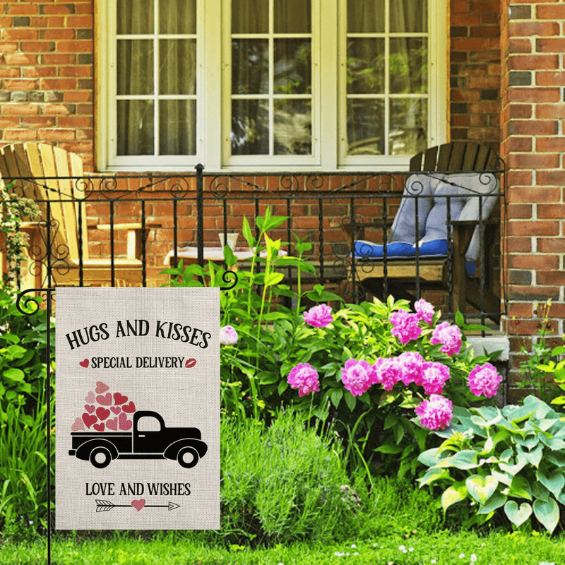 AVOIN Hugs and Kisses Special Delivery Garden Flag Vertical Double Sized Truck Love Heart, Holiday Valentine's Day Anniversary Wedding Yard Outdoor Decoration 12.5 x 18 Inch Home & Garden > Decor > Seasonal & Holiday Decorations& Garden > Decor > Seasonal & Holiday Decorations AVOIN colorlife   