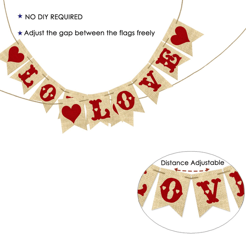 AVOIN Love Banner No DIY Required, Valentine'S Day Mother'S Day Anniversary Wedding Red Love Heart Rustic Pennant Decoration for Holiday Party Doorway Mantels Wall Home & Garden > Decor > Seasonal & Holiday Decorations AVOIN colorlife   