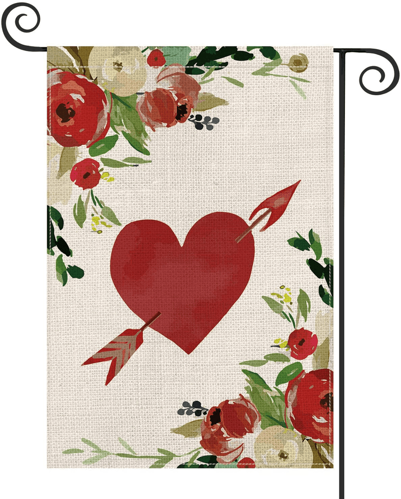 AVOIN Love Heart Arrow Garden Flag Vertical Double Sized, Flowers Rose Holiday Valentine'S Day Wedding Farmhouse Yard Outdoor Decoration 12.5 X 18 Inch Home & Garden > Decor > Seasonal & Holiday Decorations AVOIN colorlife Garden Size-12.5 x 18"  
