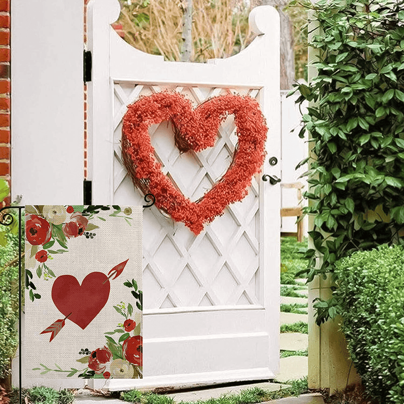 AVOIN Love Heart Arrow Garden Flag Vertical Double Sized, Flowers Rose Holiday Valentine'S Day Wedding Farmhouse Yard Outdoor Decoration 12.5 X 18 Inch Home & Garden > Decor > Seasonal & Holiday Decorations AVOIN colorlife   