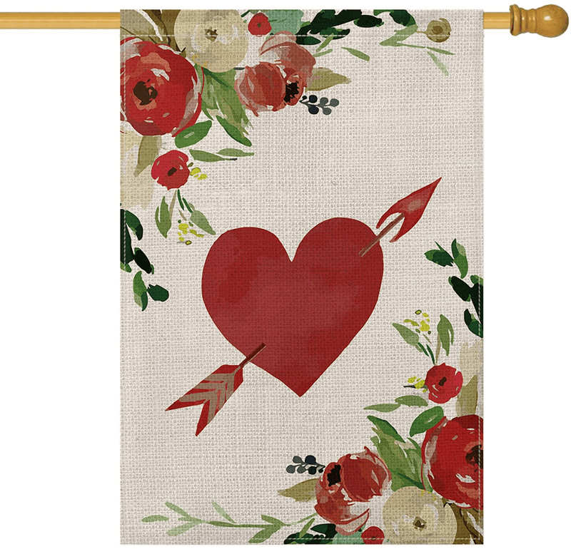 AVOIN Love Heart Arrow Garden Flag Vertical Double Sized, Flowers Rose Holiday Valentine'S Day Wedding Farmhouse Yard Outdoor Decoration 12.5 X 18 Inch Home & Garden > Decor > Seasonal & Holiday Decorations AVOIN colorlife House Size-28 x 40"  