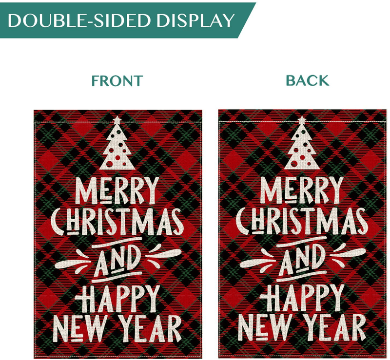 AVOIN Merry Christmas and Happy New Year Garden Flag Vertical Double Sized, Winter Holiday Buffalo Plaid Farmhouse Yard Outdoor Decoration 12.5 x 18 Inch Home & Garden > Decor > Seasonal & Holiday Decorations& Garden > Decor > Seasonal & Holiday Decorations AVOIN   