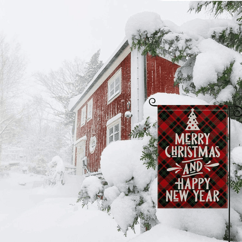 AVOIN Merry Christmas and Happy New Year Garden Flag Vertical Double Sized, Winter Holiday Buffalo Plaid Farmhouse Yard Outdoor Decoration 12.5 x 18 Inch Home & Garden > Decor > Seasonal & Holiday Decorations& Garden > Decor > Seasonal & Holiday Decorations AVOIN   