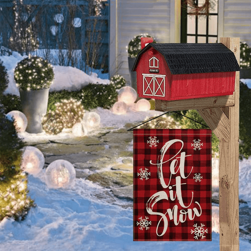 AVOIN Watercolor Buffalo Plaid Let it Snow Garden Flag Vertical Double Sized, Christmas Winter Holiday Farmhouse Yard Outdoor Decoration 12.5 x 18 Inch Home & Garden > Decor > Seasonal & Holiday Decorations& Garden > Decor > Seasonal & Holiday Decorations AVOIN   